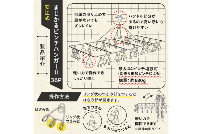 「安江式 まじかる ピンチハンガーⅡ 36Ｐ（Ｌサイズ）」１台と「ＳＡＯピンチ」12個のセット　／　洗濯バサミ 便利グッズ【0007-009】