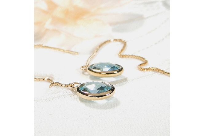 ピアス チェーンピアス K18YG イエローゴールド ブルートパーズ オーバル ローズカット レディース ベネチアンチェーン 揺れるピアス 楕円 【f233-bt-k18yg】 アクセサリー アクセ ジュエリー [オーダーメイドジュエリーメイ 山梨県 韮崎市 20745212]