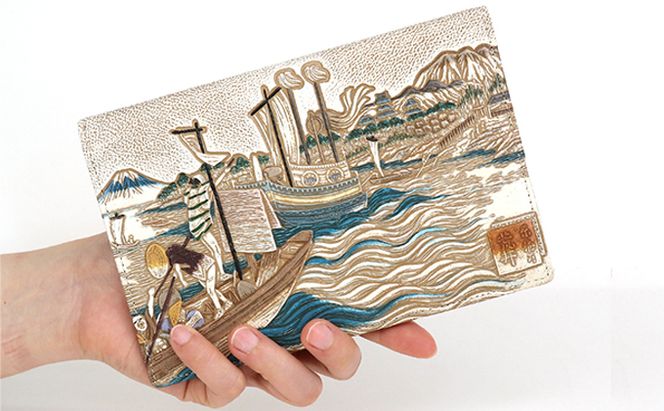 【文庫屋大関】パーソナルホルダー　浮世絵　荒井宿【皮革工芸品】 ファッション 小物 シンプル パスポートケース 病院セット 型押し 大関卯三郎 牛革 