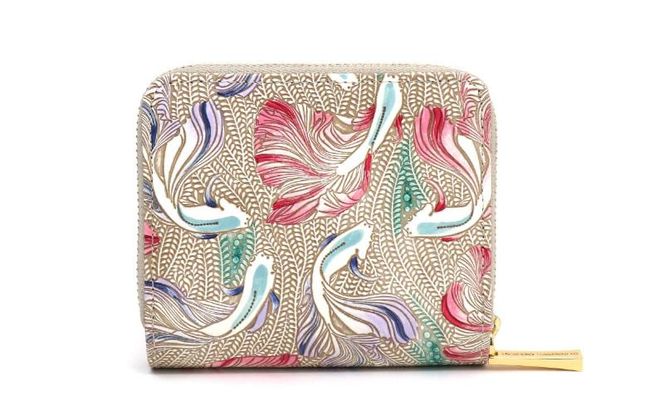 【文庫屋大関】二つ折りファスナーミニ財布 ラビリンスフィッシュ＜パープル＞【皮革工芸品】財布 二つ折り 小物 お札 カード 小銭 コンパクト 牛革 手作り 日本製 墨田区 東京都