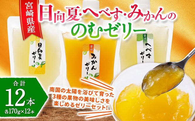 ＜宮崎県産 日向夏・へべす・みかんの のむゼリー各170g 合計12本＞翌月末迄に順次出荷【c342_ht_x3】