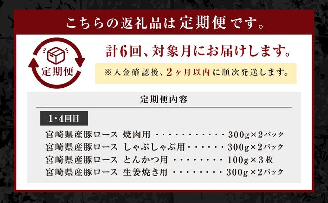 ＜ミヤチク 宮崎県豚・宮崎牛6ヶ月定期便＞※入金確認後、2ヶ月以内に順次出荷【c1313_mc】総量13.2kg 牛肉 和牛 黒毛和牛 4等級以上 ブランド牛 肉 宮崎牛 豚肉 国産 小分け セット 定期便 6回