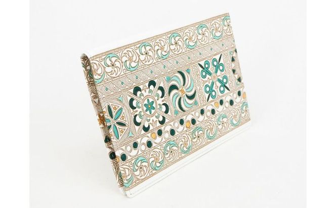 【文庫屋大関】パーソナルホルダー　錦紗＜緑＞【皮革工芸品】 民芸品 雑貨 日用品 牛革 イスラム文様 ギリシャ文様 