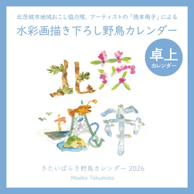 【数量限定】【徳本萌子】きたいばらき 野鳥カレンダー（2026年4月はじまり）【ポストカード 卓上 絵 水彩画 風景画  渡り鳥 自然 インテリア 北茨城市 茨城県】(DK001)