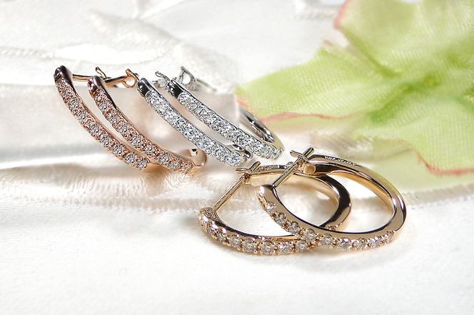 K10PGダイヤモンド フープ ピアス 0.14ct EmP0071-10P SWCJ003-pg