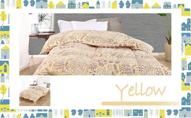 羽毛布団シングル（北欧調）掛け布団日本製ダウン90％1.0kg立体キルトイエロー 寝具 ピュアダウン 軽い 暖かい 保温力 足先ポカポカ フィット性 軽量 片寄防止 冬 冬用 