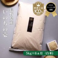 定期便 6ヶ月 ベストファーマーズ賞受賞 いのちの壱 白米 5kg 無農薬 令和8年産 米 お米 チャック付 チャック 小分け  産地直送 長野 定期 6回