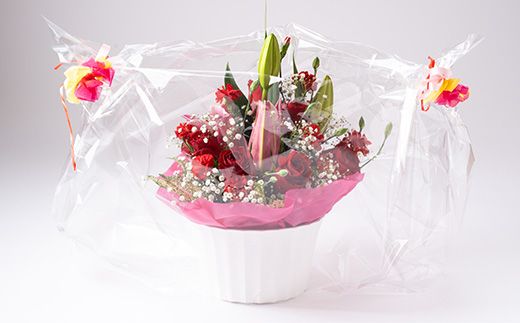 内海生花のフラワーアレンジメントA(赤系)