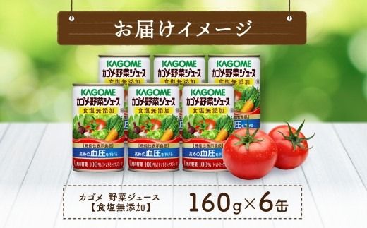 ns038-003　カゴメ 野菜 ジュース 食塩 無添加 160g × 6缶 100% 機能性表示食品 11種類の野菜 濃縮トマト 緑黄色野菜 野菜ジュース セロリ ビート レタス キャベツ ほうれん草 食塩不使用 無塩 缶 飲料 ドリンク とまと GABA 血圧 かごめ KAGOME 送料無料 那須塩原市