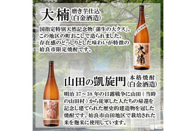 a814 本格芋焼酎 龍門滝・大楠・山田の凱旋門(各1800ml)×3本飲み比べセット！【カジキ商店】酒 鹿児島 本格芋焼酎 芋 芋焼酎 焼酎 飲み比べ セット