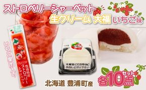 北海道 豊浦町 いちご シャーベット 10本＆生クリーム 大福 いちご 10個 TYUN033
