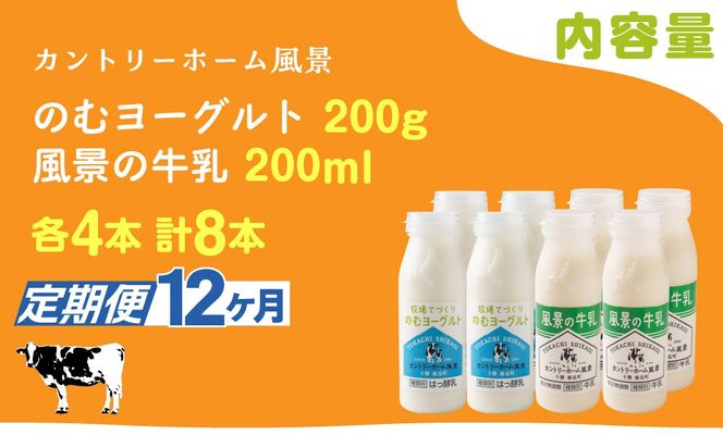 【定期12ヶ月】のむヨーグルト200g 風景の牛乳200ml 各4本 SKB122
