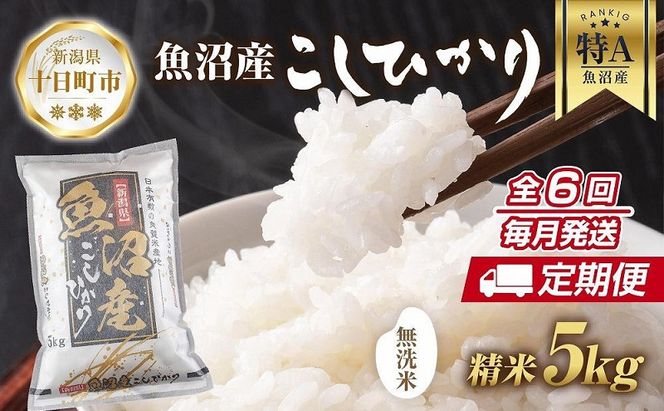【定期便】｜無洗米｜ 新潟県 魚沼産 コシヒカリ お米 5kg×計6回 精米済み 半年間 毎月発送 こしひかり （お米の美味しい炊き方ガイド付き） ご飯 ブランド米 銘柄米 