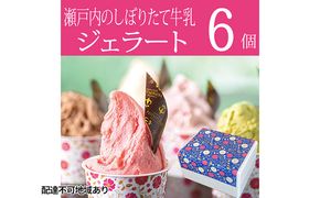 瀬戸内のしぼりたて牛乳使用 こだわりジェラート6個 スイーツ 岡山県産 里庄町産 ミルク レモン 苺ミルク 塩キャラメル バニラ チョコチップ アーモンド 詰め合わせ セット 