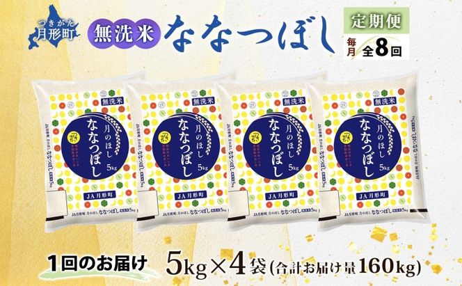 【令和8年産先行予約】北海道 定期便 8ヵ月連続8回 令和8年産 ななつぼし 無洗米 5kg×4袋 特A 米 白米 ご飯 お米 ごはん 国産 ブランド米 時短 便利 常温 お取り寄せ 産地直送 送料無料 月形 