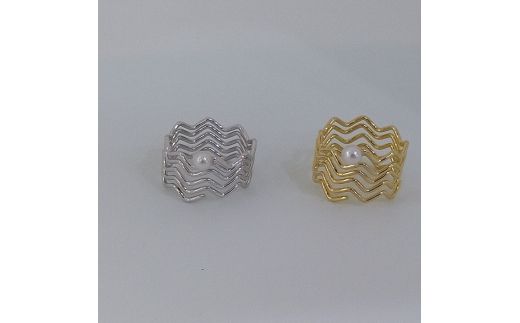 20-09伊勢志摩あこや本真珠リング(ギザギザ)真鍮製