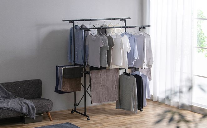 組み立て簡単たっぷりスタイル物干しKTM-2018STブラック 室内 室内干し アイリスオーヤマ 