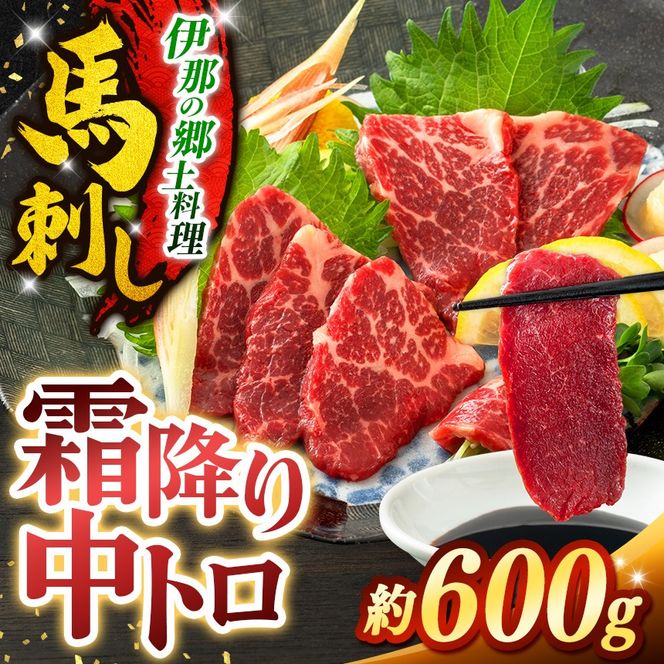 馬刺し 霜降り中トロ馬刺し 約600g |馬刺し 鮮馬刺し 霜降り 中トロ 馬刺し とろける 馬刺 長野 信州 濃い旨み 贅沢 馬肉 お肉 刺身 冷凍 小分け 送料 無料 伊那 信州【021-53】