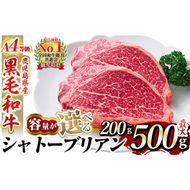 ＜選べる容量＞A4等級 以上 鹿児島産黒毛和牛・シャトーブリアン(計200g～最大500g)【財宝】国産 牛肉 希少部位 フィレ ステーキ  a269 a271 a326 a1076