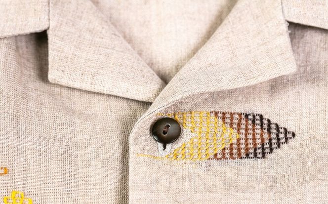 サマーシャツ（サンドベージュ / メンズ）琉球織物 縫取（てぃばな）花織 ファッション フォーマル カジュアル 冠婚葬祭 / 沖縄市 FABRIC SHOP MINAMI[BCCS014]