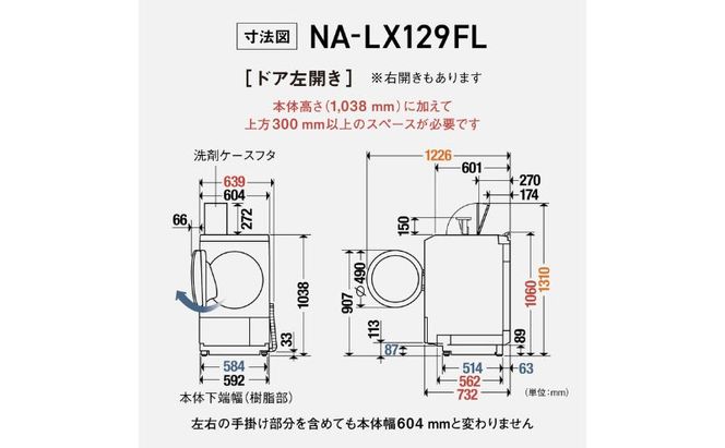 パナソニック ななめドラム洗濯乾燥機 NA-LX129FL-C 左開き 電化製品 家電 ドラム式洗濯機 ドラム式洗濯乾燥機 自動投入 袋井市 静岡県