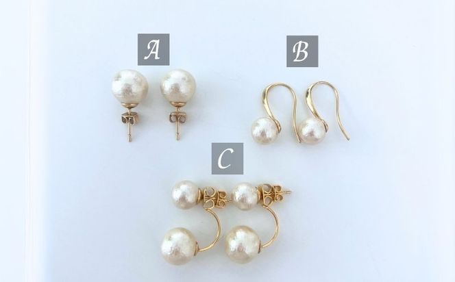 GL014コットンパール「キスカ」シンプルショートネックレス(金具ゴールド)とピアス３点セット