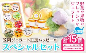 笠岡ジェラート工房ハッピーのスペシャルセット（ 果物 、 ひまわりの種 ）15個セット 《45日以内に出荷予定(土日祝除く)》 ジェラート アイス ミルク ヒマワリの種 果物 笠岡ジェラート工房ハッピーのカップアイス15個---H-20a---