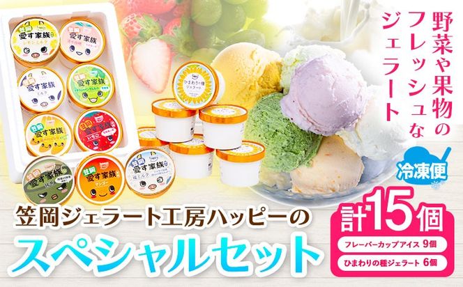笠岡ジェラート工房ハッピーのスペシャルセット（ 果物 、 ひまわりの種 ）15個セット 《45日以内に出荷予定(土日祝除く)》 ジェラート アイス ミルク ヒマワリの種 果物 笠岡ジェラート工房ハッピーのカップアイス15個---H-20a---