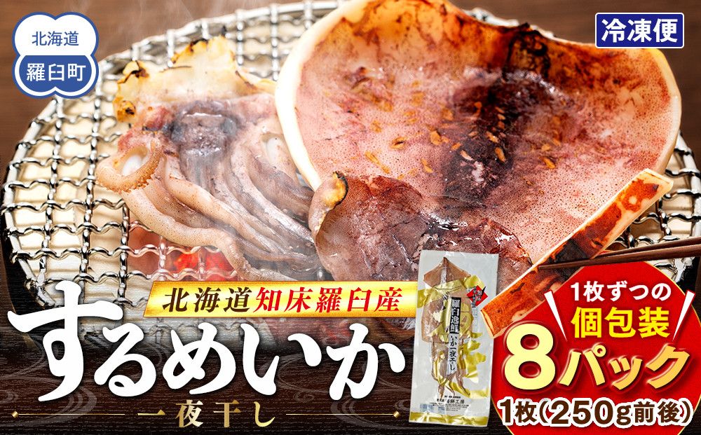 知床羅臼産するめいか一夜干し(1枚 250g 前後)8枚セット 生産者 支援 応援 016942