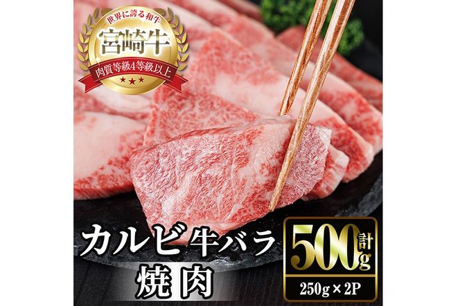 宮崎牛 カルビカット 焼肉 (計500g・250g×2) 焼肉 お肉 牛肉 黒毛和牛 宮崎牛 ブランド和牛 冷凍 国産 宮崎県産 カルビ バラ 【YM-32】【YAMATO株式会社】