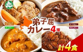 780.カレー 4種 食べ比べ 計4個  中辛 スープカレー ビーフカレー ポークカレー 牛すじカレー じゃがいも 牛 牛肉 豚肉 肉 鳥 鶏 業務用 レトルトカレー 保存食 備蓄 まとめ買い 北海道 弟子屈町
