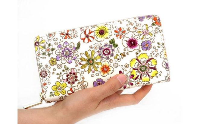 【文庫屋大関】 大容量　ぐるっとファスナーの長財布　みつばち【皮革工芸品】 ファッション小物 民芸品 