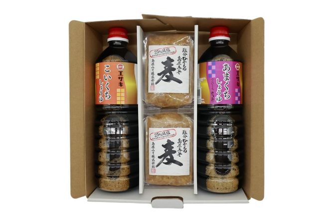 AJ475 醤油 (甘口1L・濃口1L）2本 減塩麦みそ500g 2パック [ 醤油 しょうゆ みそ 味噌 ミソ 麦みそ 甘口 九州 濃口 減塩 塩分ひかえめ 島原みそ株式会社 長崎県 島原市]