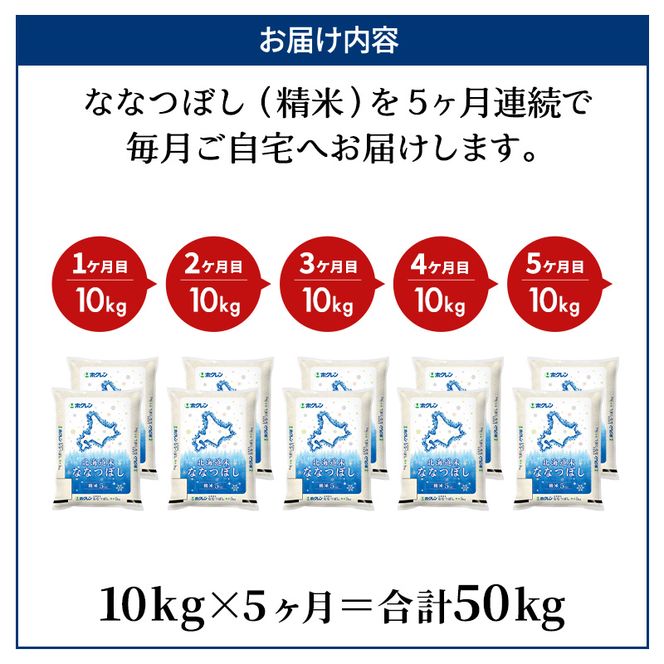 5ヵ月 定期便 ホクレン北海道ななつぼし（精米10kg（5kg×2袋）） お米  米 ごはん 精米 白米 国産 北海道 こめ コメ 5回 [JA新おたる]
