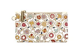 【文庫屋大関】すっきりカードケース　金唐小花【皮革工芸品】 ファッション小物 雑貨 フラグメントケース 小銭入れ付き 収納 スマート 日本製 花柄 