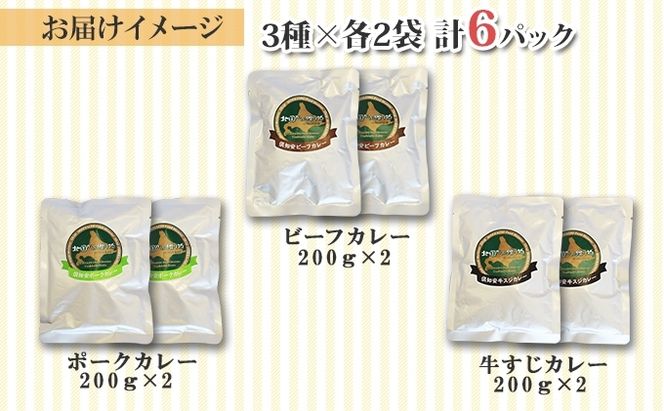 【CF】北海道 倶知安 カレー 3種 食べ比べ セット 計6個 中辛 ビーフ ポーク 牛すじ カレー 詰め合わせ じゃがいも 牛 牛肉 豚肉 肉 業務用 レトルトカレー お取り寄せ 倶知安町【レトルトカレー・カレー】 お肉 こだわり 