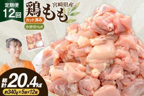 鶏肉 12回 定期便 もも 切身 340g 5袋 1.7kg 計20.4kg [南九フーズ 宮崎県 日向市 452061723] もも肉 冷凍 国産 カット 小分け ふるさと納税 鶏 とり肉 鳥肉 鶏もも 鶏もも肉 モモ 真空包装 個包装 お弁当 時短 カット済 定期 宮崎 宮崎県産 夕飯