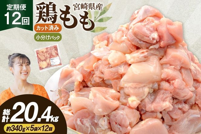 鶏肉 12回 定期便 もも 切身 340g 5袋 1.7kg 計20.4kg [南九フーズ 宮崎県 日向市 452061723] もも肉 冷凍 国産 カット 小分け ふるさと納税 鶏 とり肉 鳥肉 鶏もも 鶏もも肉 モモ 真空包装 個包装 お弁当 時短 カット済 定期 宮崎 宮崎県産 夕飯