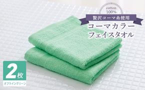 005A628 コーマカラーフェイスタオル 2枚（オプライングリーン) 【泉州タオル 国産 吸水 薄手 普段使い 無地 シンプル 日用品】