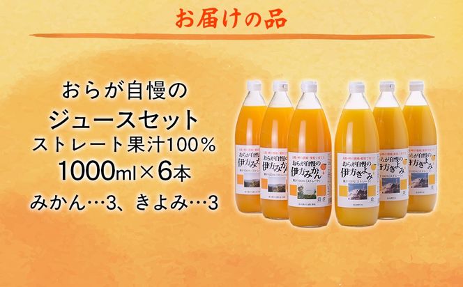 【先行予約】【愛媛県産】おらが自慢のジュースセット（1000ml×6本/みかん3、きよみ3） ストレート果汁100％ 無添加・無着色（2026年4月より順次発送） IKTI014