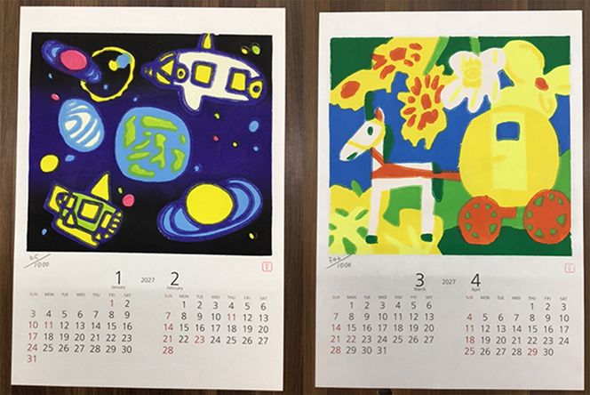 2027あじさい木版画カレンダーセット カレンダー 壁掛け 暦 B3 木版画