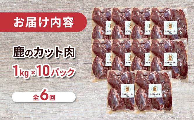 定期便 6ヵ月 ペット用 鹿 カット肉 合計10kg (1kg×10パック)  ペットフード エゾシカ肉 鹿肉 ヒューマングレード 全6回 冷凍 冷凍配送 北海道