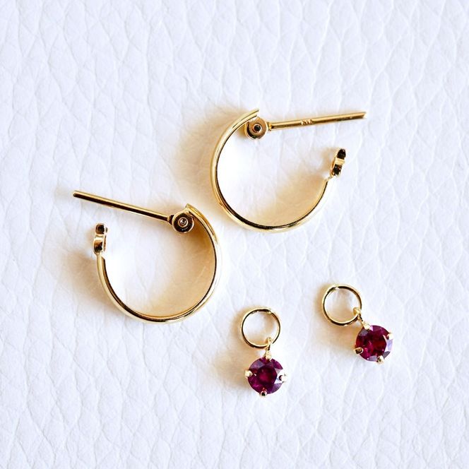 K18(18金) イエローゴールド 2WAY ピアス 地金 ロードライトガーネット フープピアス(直径10mm) 保証書付 SMK-5249 SWAD099-rgnt