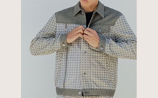 みんさー織 総手織りブルゾン（楕円ヒチガーラ グレイッシュ）Mサイズ AZ-59-1