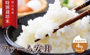 お米 【2025年11月～発送予定】 特別栽培米 きぬむすめ 4kg (2kg×2袋) 米 白米 岡山県産 ファーム安井 精米 ライス ご飯 おにぎり お弁当 和食 主食 国産 炭水化物 直送 産地直送 粘り強い ふっくら 柔らかい