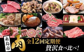 【全12回定期便】糸島・贅沢お肉定期便 毎月3～4人前 （ 博多和牛 糸島和牛 糸島豚 はかた地どり イノシシ ウインナー シャトーブリアン ステーキ ハム ソーセージ ハンバーグ ） [AAH009] 地鶏 モモ ムネ ハンバーグ ジビエ 肩ロース 焼肉 水炊き お肉 牛肉 豚肉