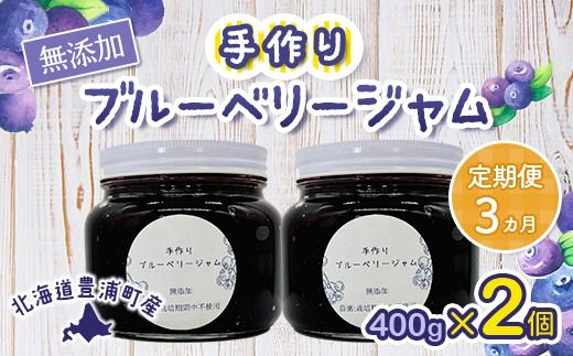 【定期便3カ月】北海道 豊浦町産 無添加手作り ブルーベリージャム400g×2個 TYUS007