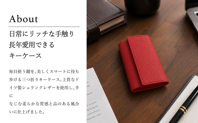 豊岡財布 三つ折りキーケース ドイツ製高級皮革使用 オレンジ