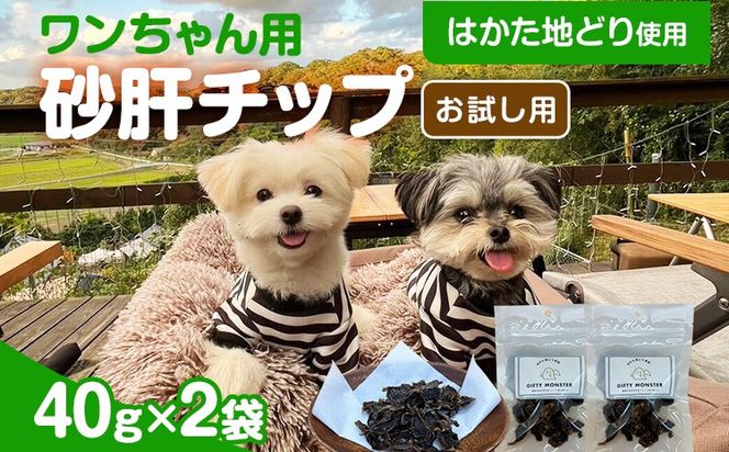 はかた地どり使用 お試しご家庭用 素材そのまま 砂肝カットのワンちゃん用おやつ 40g×２袋 砂肝 ジャーキー おやつ 福岡県産 天然素材100％ 添加物不使用 安心 安全 犬用 ペット用品