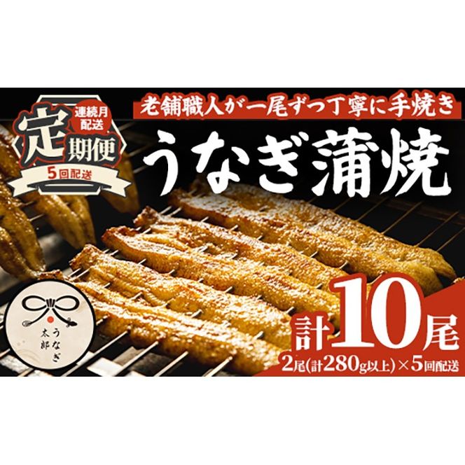 【1303707b】＜定期便・全5回(連続)＞鹿児島県産東串良町のうなぎ蒲焼(2尾・計280g以上・秘伝のタレ付き×5回) うなぎ 高級 ウナギ 鰻 国産 蒲焼 蒲焼き たれ 鹿児島【うなぎ太郎】